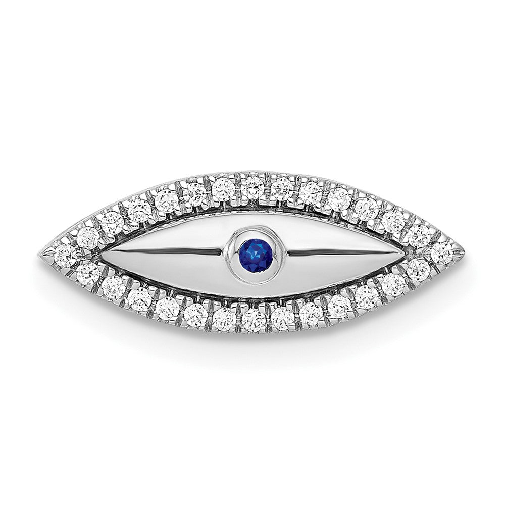 14k White Gold Diamond and Sapphire Evil Eye Chain Slide, 0.122 ct