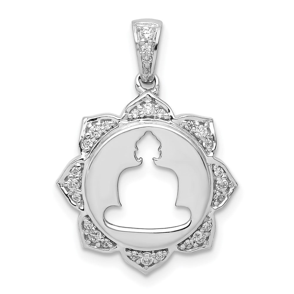 14k White Gold 1/6 carat Diamond Buddha Pendant, 0.165 ct