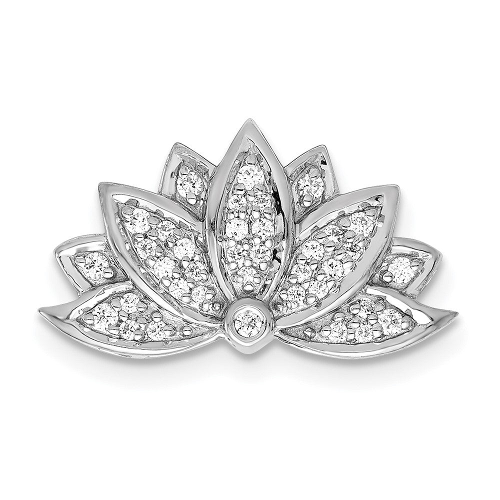 14k White Gold 1/5 carat Diamond Lotus Flower Chain Slide, 0.192 ct