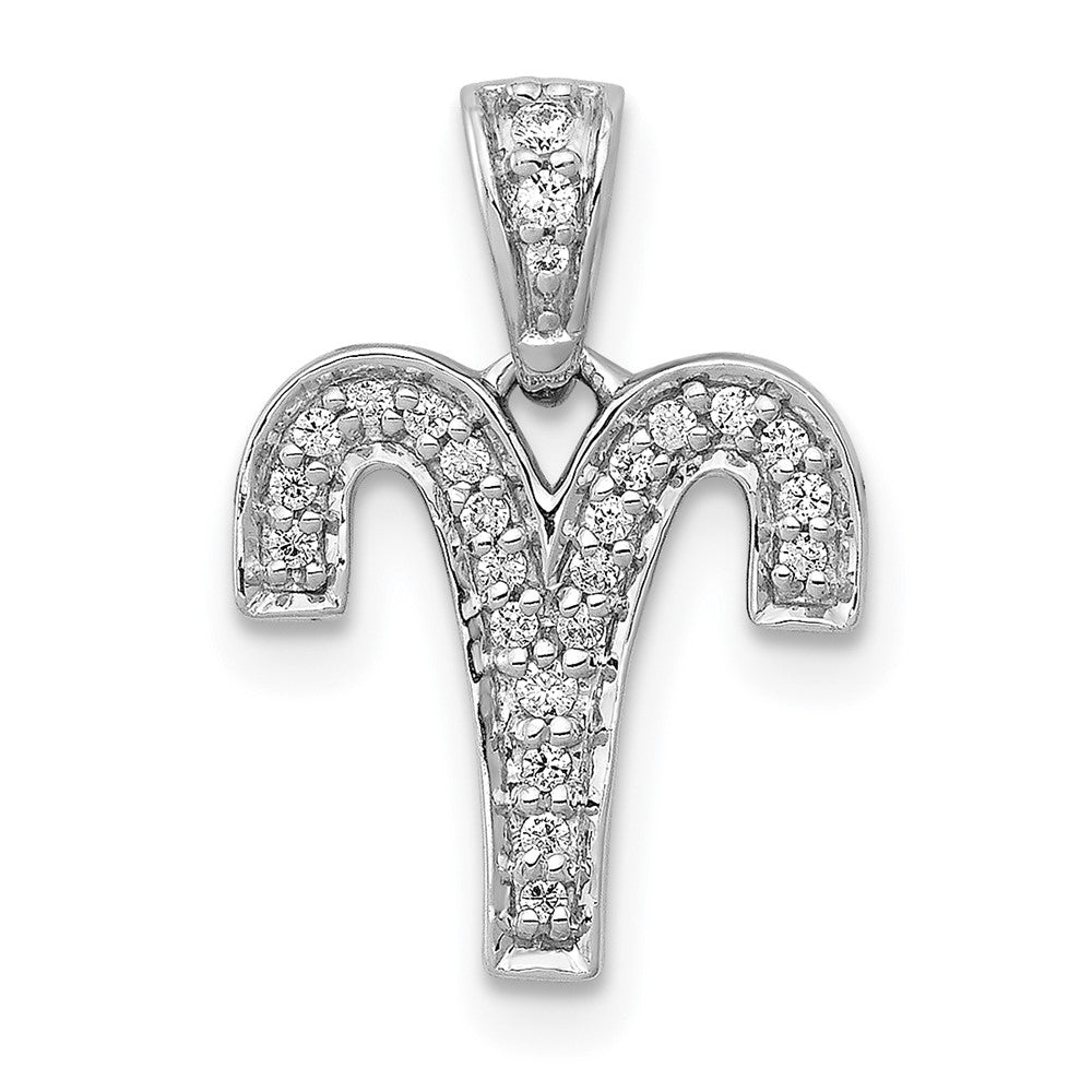 14k White Gold Diamond Aries Zodiac Pendant, 0.118 ct, 17 x 11.5 mm