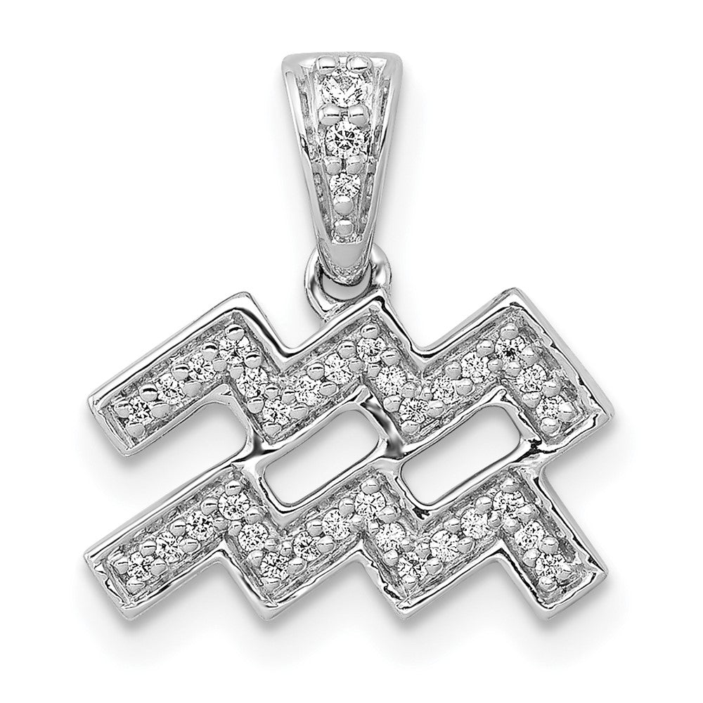 14k White Gold Diamond Aquarius Zodiac Pendant, 0.112 ct, 15 x 13 mm