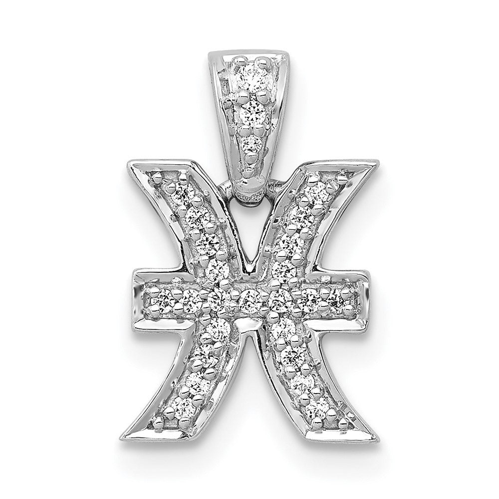 14k White Gold Diamond Pisces Zodiac Pendant, 0.108 ct, 15 x 9.3 mm