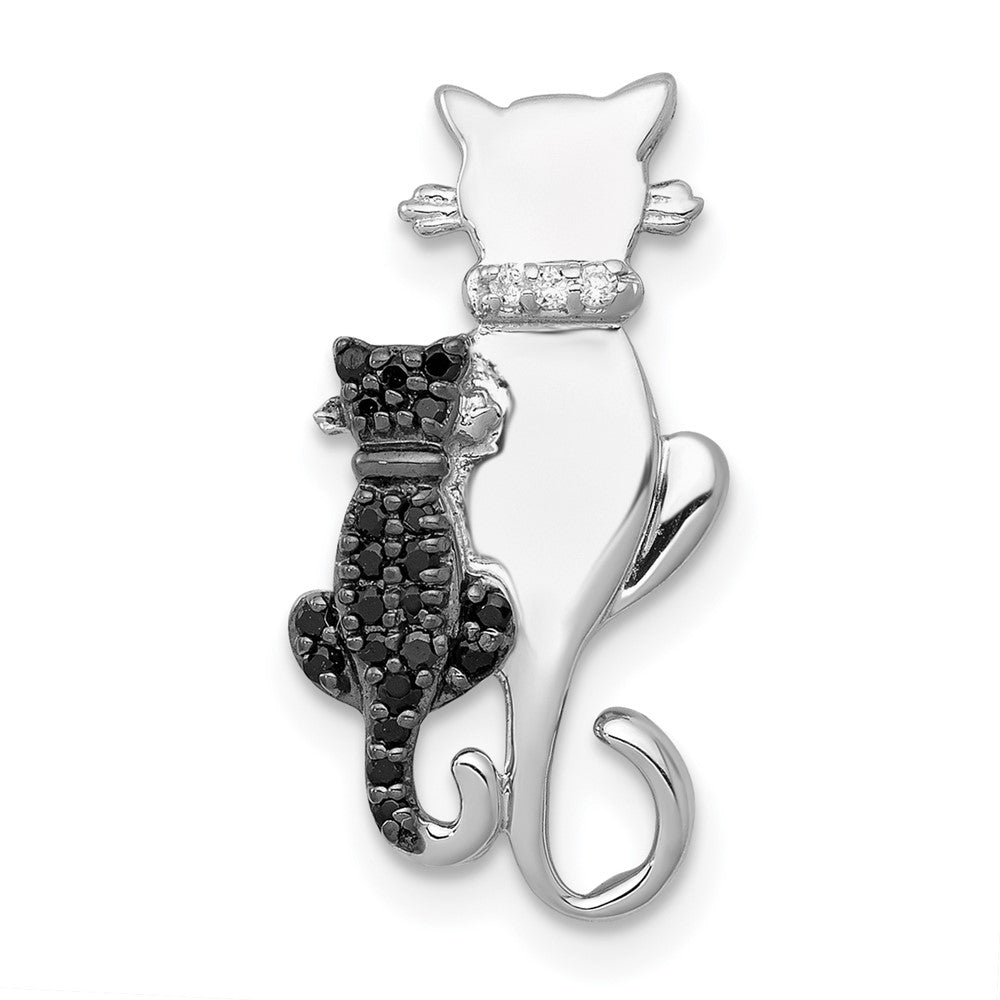 14k White Gold Black and White Diamond Big and Little Cats Chain Slide, 0.075 ct