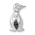 14k White Gold Black Diamond Penguin Chain Slide, 0.045 ct, 17 x 10.5 mm