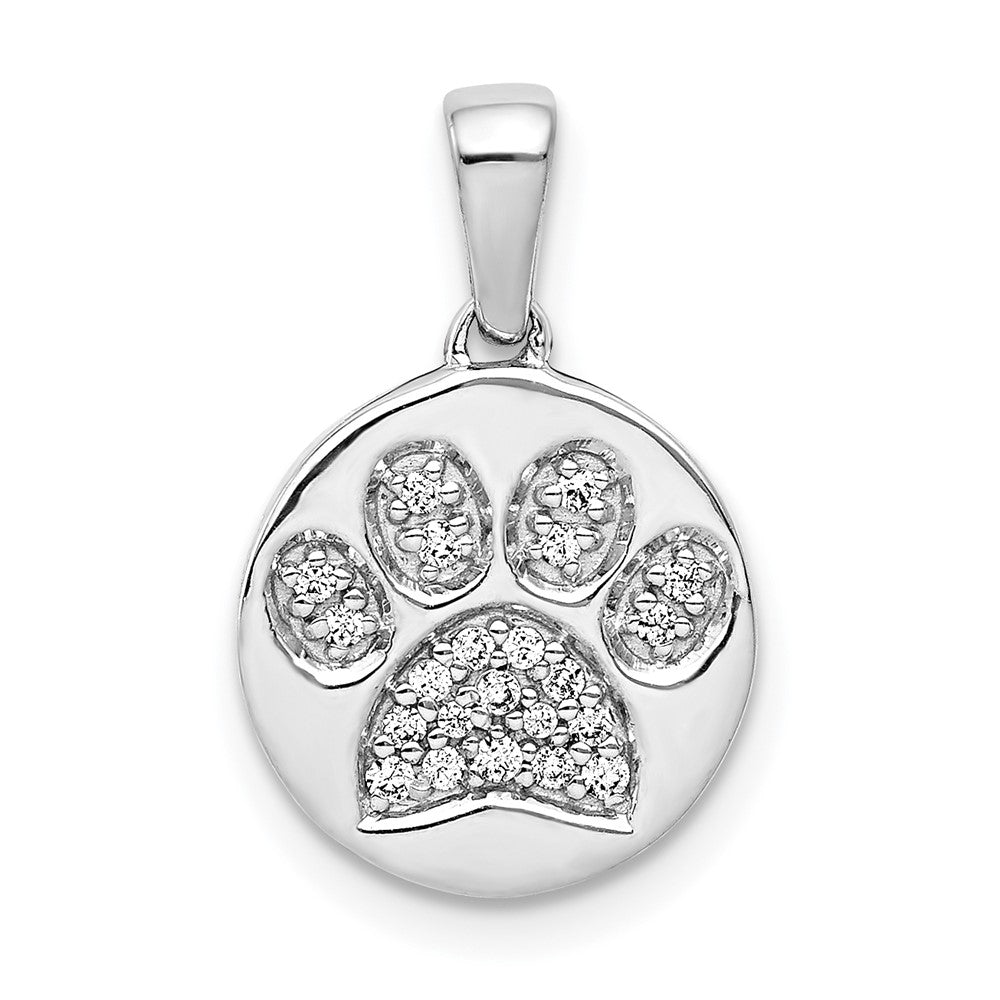 14k White Gold Diamond Paw Print in Circle Pendant, 0.11 ct