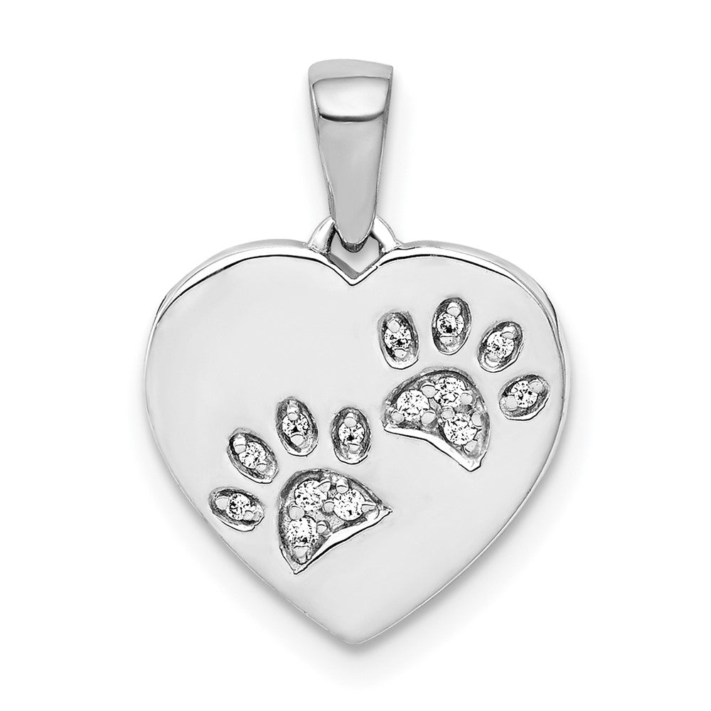 14k White Gold Diamond Paw Prints Heart Pendant, 0.054 ct