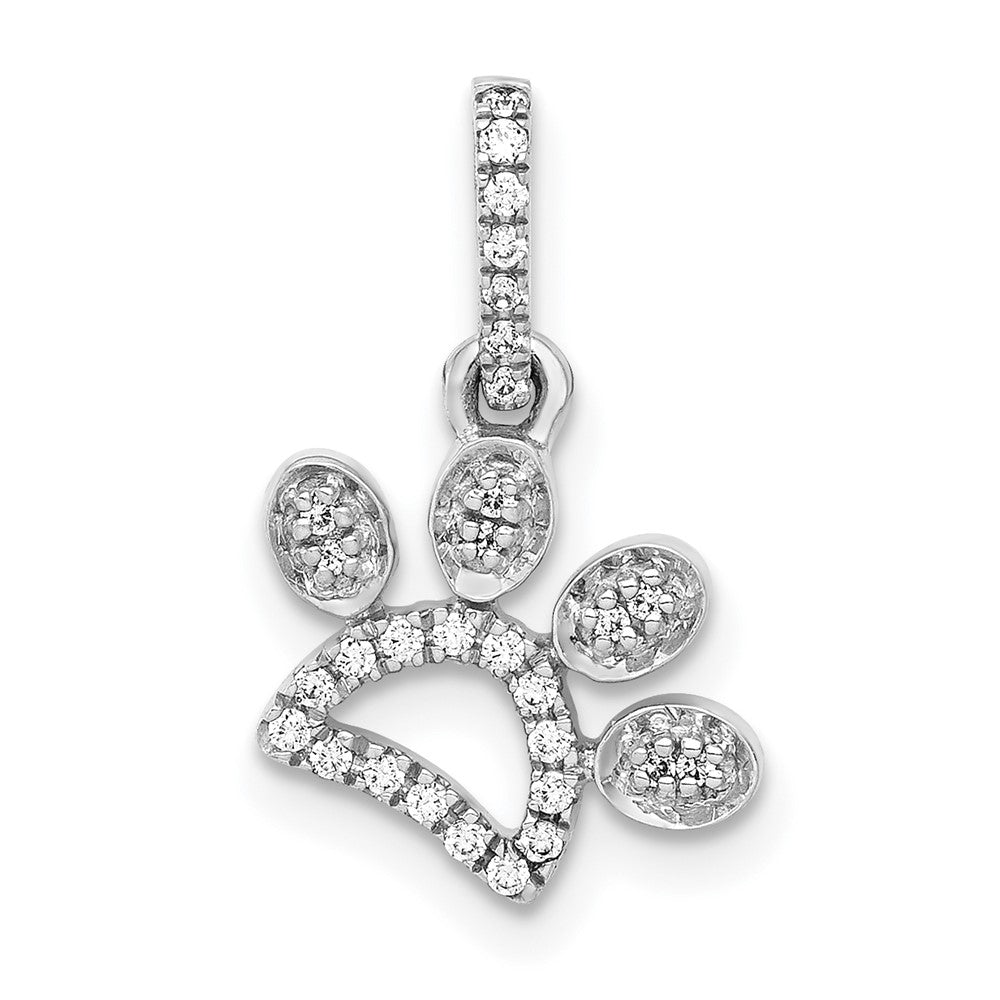 14k White Gold 1/10 carat Diamond Paw Print Pendant, 0.112 ct