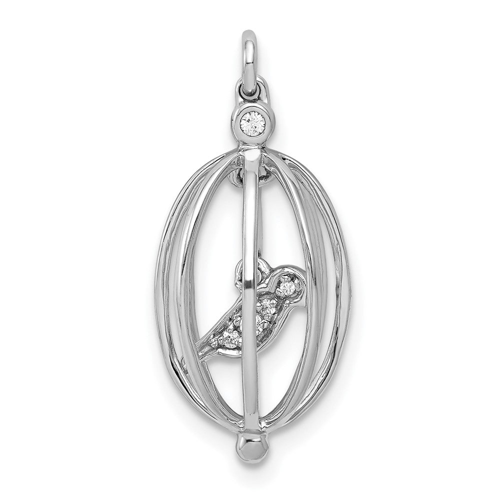 14k White Gold Diamond Bird in Cage Pendant, 0.032 ct