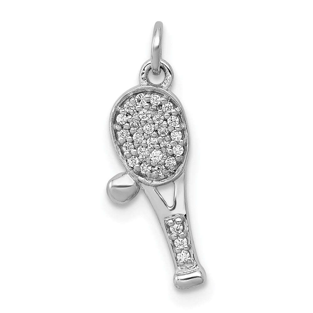 14k White Gold Diamond Racquet and Ball Pendant, 0.087 ct, 15.5 x 7 mm