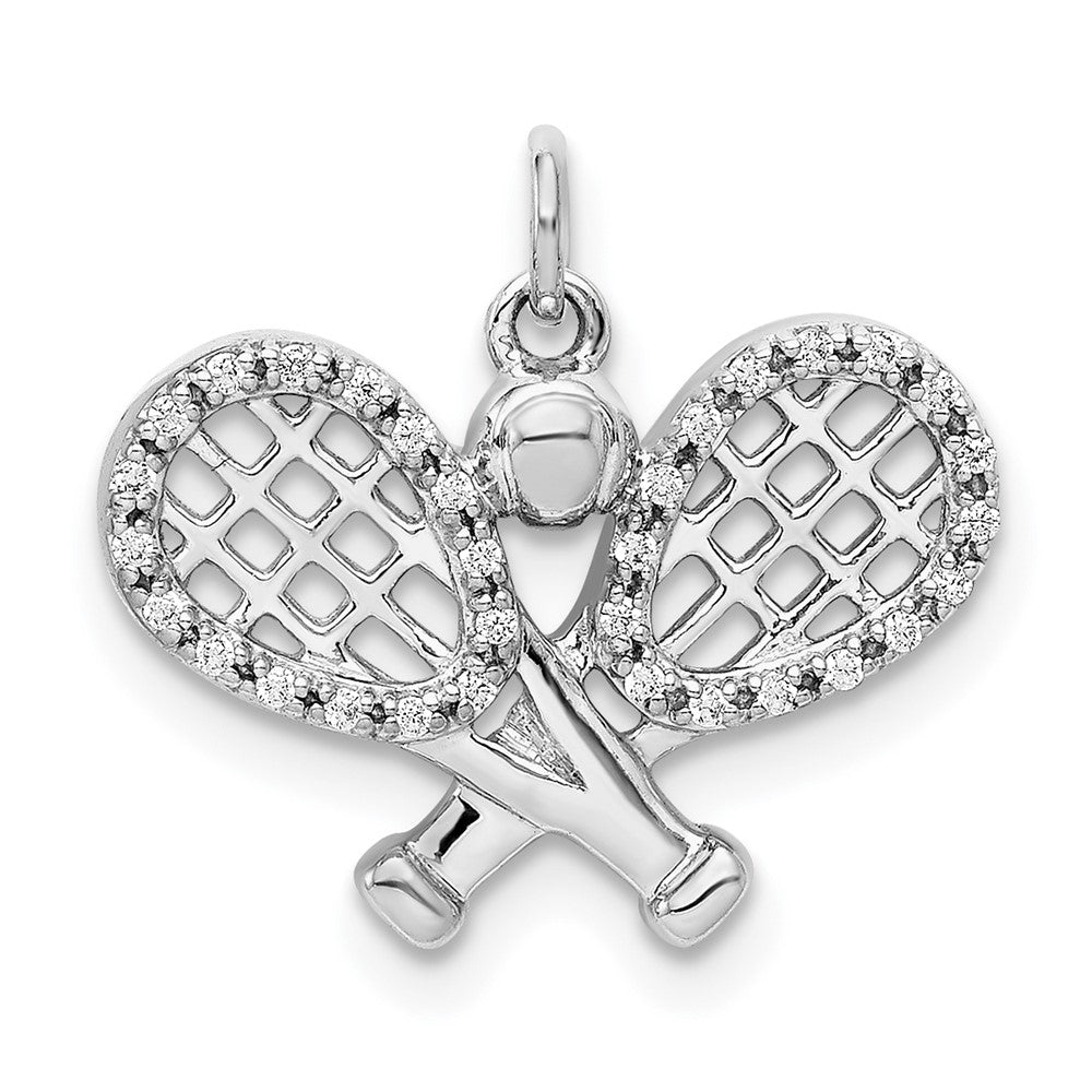14k White Gold Diamond Racquets and Ball Pendant, 0.096 ct, 12 x 16 mm
