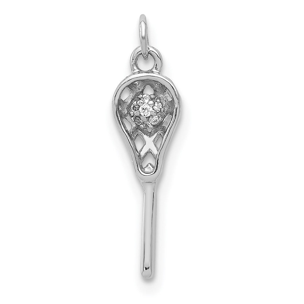 14k White Gold Diamond Lacrosse Stick Pendant, 0.02 ct, 16 x 4.5 mm