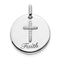 14k White Gold Diamond Cross FAITH Round Pendant, 0.052 ct, 21 mm