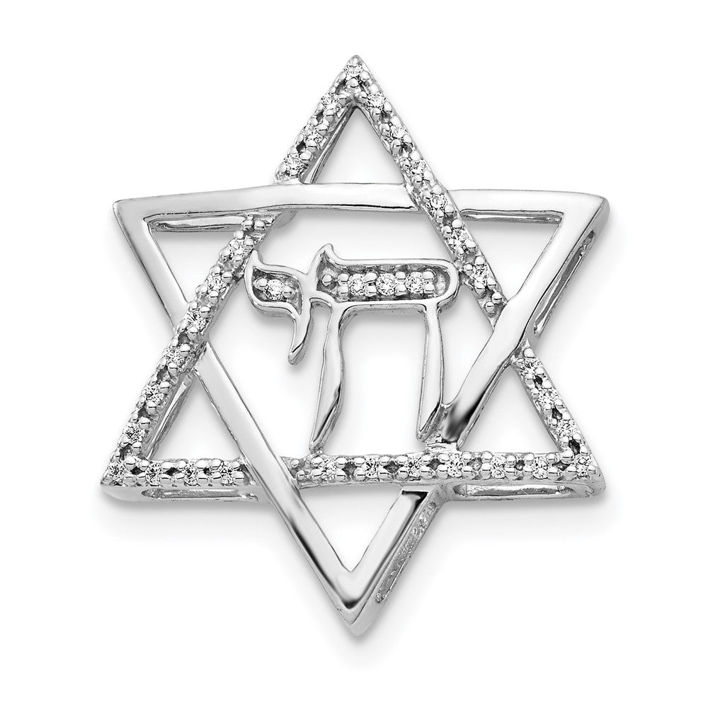 14k White Gold 1/10 carat Diamond Star of David with Chai Chain Slide, 0.102 ct