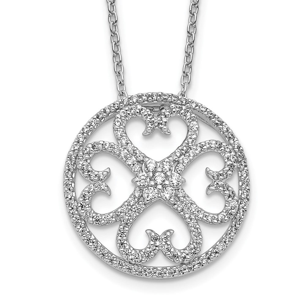 14k White Gold 1/2 carat Diamond Vintage Hearts Pendant 18 inch Necklace, 0.528 ct, 18 x 14 mm