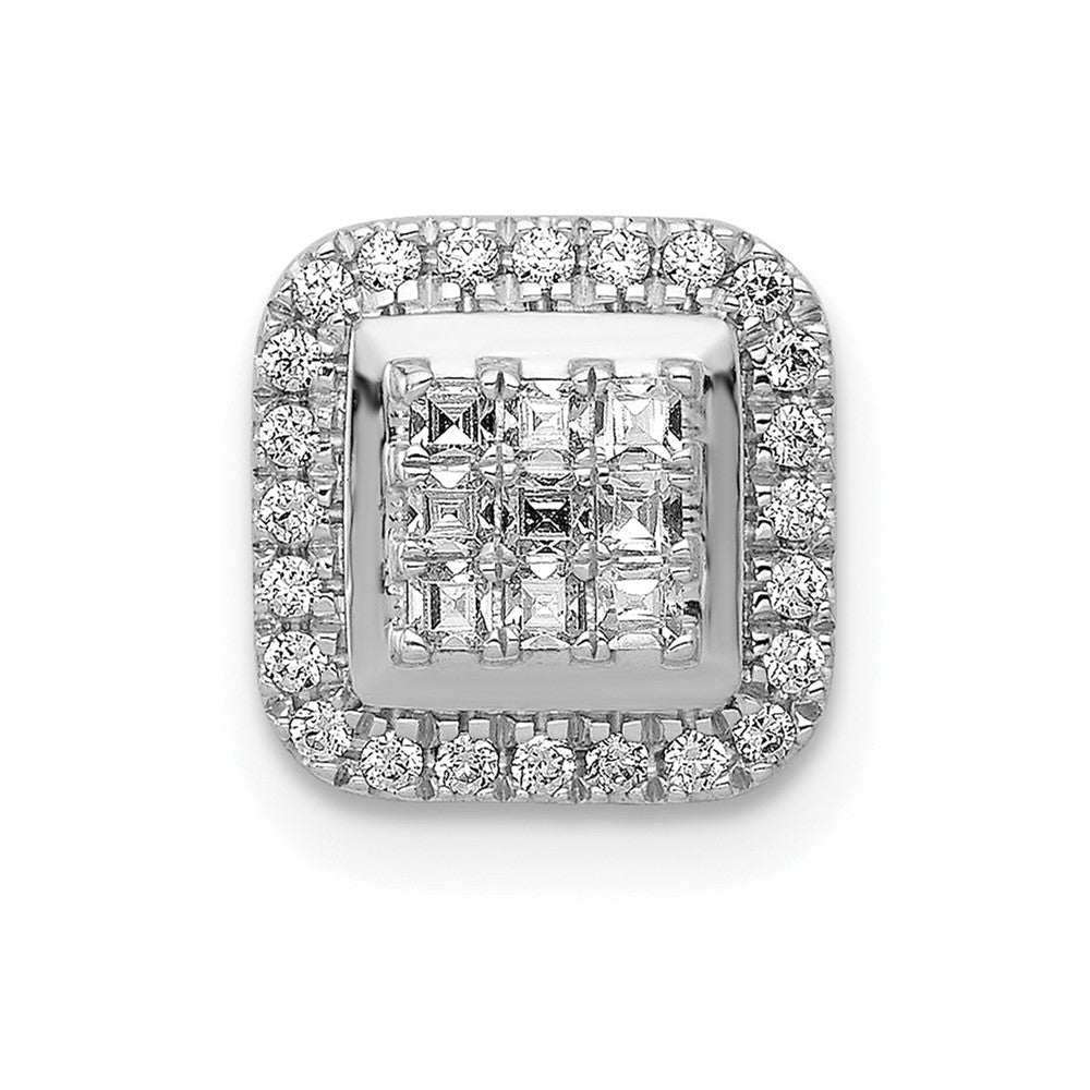 14k White Gold 1/4 carat Diamond Square Halo Cluster Chain Slide, 0.255 ct