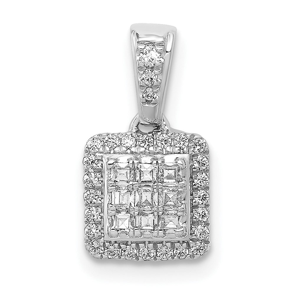 14k White Gold 1/4 carat Diamond Square Halo Cluster Pendant, 0.249 ct