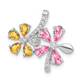 14k White Gold Diamond and Pear Citrine/Pink Tourmaline Flower Pendant, 2.214 ct, 19 x 19.4 mm