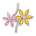 14k White Gold Diamond and Marquise Citrine/Pink Tourmaline Flower Pendant, 1.93 ct, 21 x 22 mm