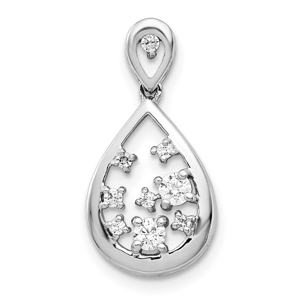 14k White Gold 1/5 carat Lab Grown Diamond VS/SI+ G+ Complete Cluster Double Teardrop Pendant, 0.21 ct, 20.4 x 9.55 mm