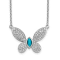 14k White Gold 1/3 carat Diamond and Turquoise Butterfly 18 inch Necklace, 0.482 ct, 18 x 15 mm