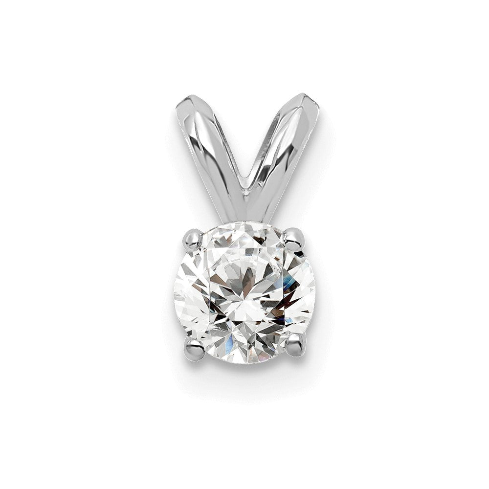 14k White Gold 1/4 carat Lab Grown Diamond VS+ F+ Round Complete Four Prong Solitaire Pendant, 0.25 ct, 9.75 x 4.8 mm
