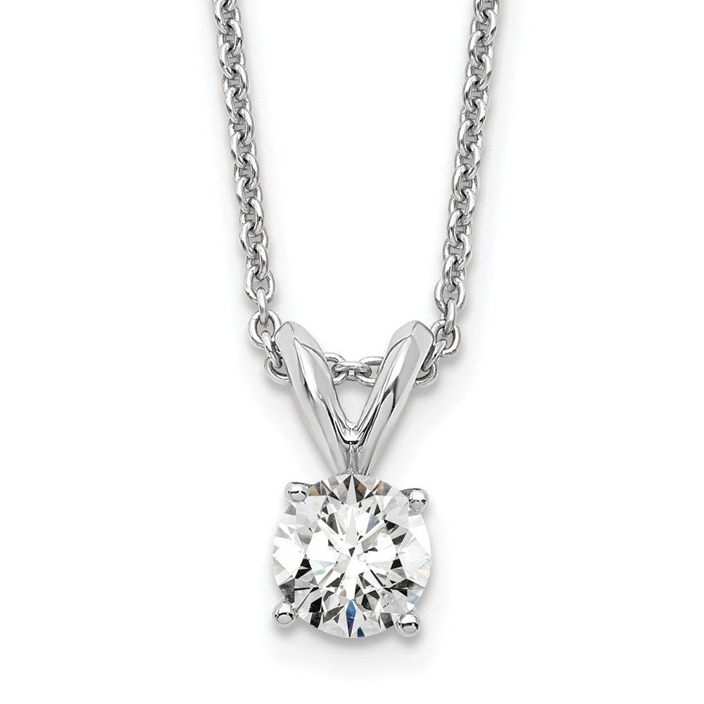 14k White Gold 1/3 carat Certified Lab Grown Diamond VS+ F+ Round Complete Four Prong 18 inch Solitaire Pendant Necklace, 0.37 ct, 18 x 5.1 mm
