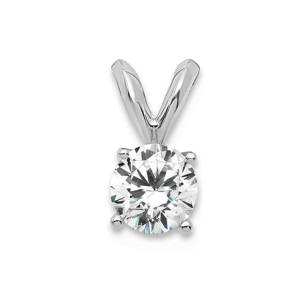 14k White Gold 1/3 carat Lab Grown Diamond VS/SI+ G+ Round Complete Four Prong Solitaire Pendant, 0.37 ct, 10 x 5.1 mm