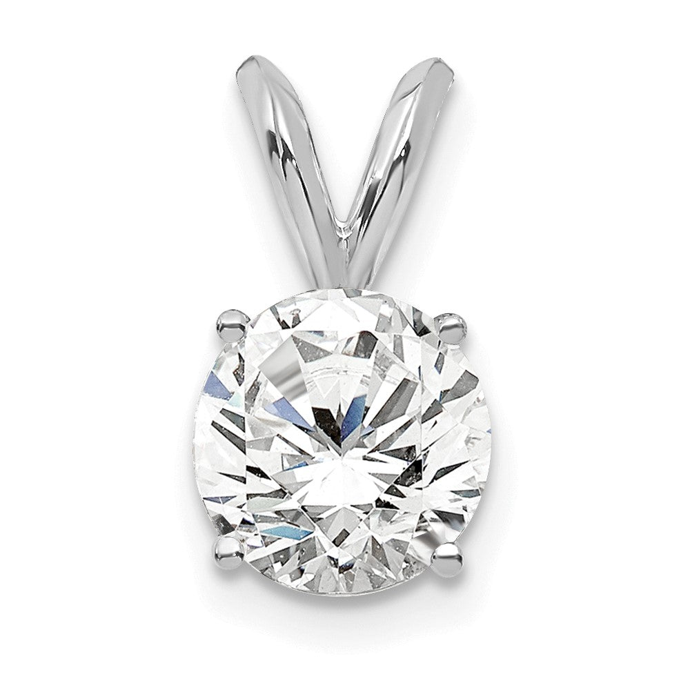 14k White Gold 3/4 carat Lab Grown Diamond VS+ F+ Round Complete Four Prong Solitaire Pendant, 0.75 ct, 13.5 x 7.3 mm