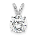 14k White Gold 1 carat Lab Grown Diamond VS+ F+ Round Complete Four Prong Solitaire Pendant, 13.85 x 7.85 mm