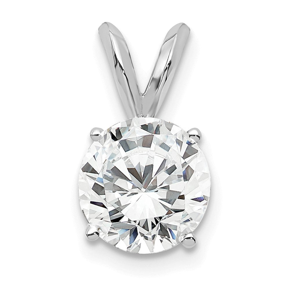 14k White Gold 1 carat Lab Grown Diamond VS+ F+ Round Complete Four Prong Solitaire Pendant, 13.85 x 7.85 mm