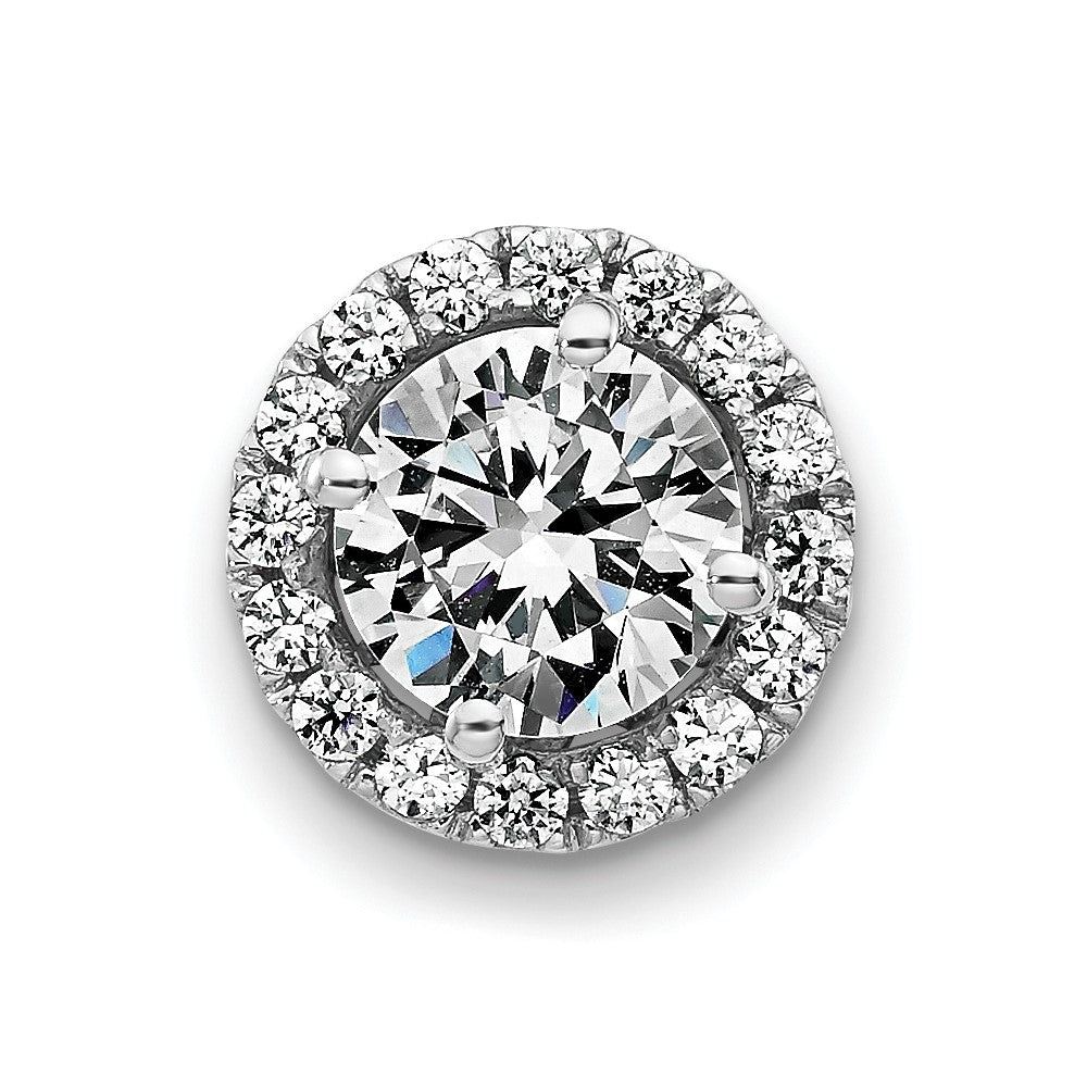 14k White Gold Round Halo D E F Pure Light Moissanite Chain Slide, 1.21 ct, 10.4 x 10.4 mm