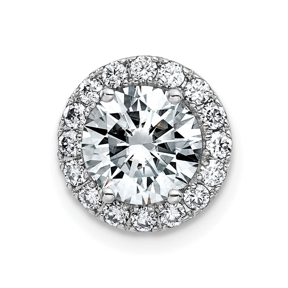 14k White Gold Round Halo G H I True Light Moissanite Chain Slide, 1.77 ct, 11.2 x 11.2 mm