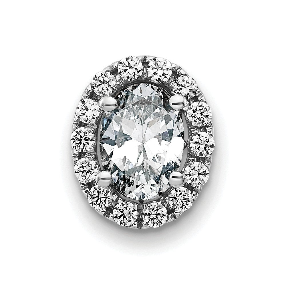 14kw Oval and Round Halo D E F Pure Light Moissanite Chain Slide, 1.05 ct, 10.4 x 8.5 mm