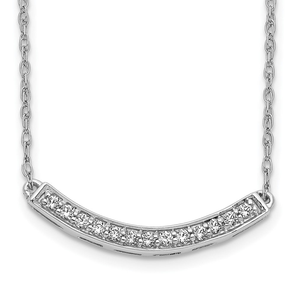 14k White Gold Polished 1/6 carat Diamond Curved Bar 18 inch Necklace, 0.156 ct, 18 x 8 mm