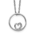 14k White Gold .02 carat Diamond Heart in Circle 18 inch Necklace, 0.023 ct, 18 x 11 mm