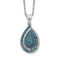 14k White Gold 1/2 carat Blue and White Diamond Teardrop Pendant 18 inch Necklace, 0.502 ct, 18 x 12 mm