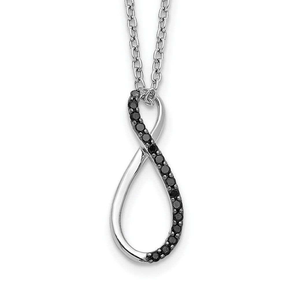 14k White Gold 1/15 carat Black Diamond Infinity Pendant 18 inch Necklace, 0.08 ct, 18 x 7 mm