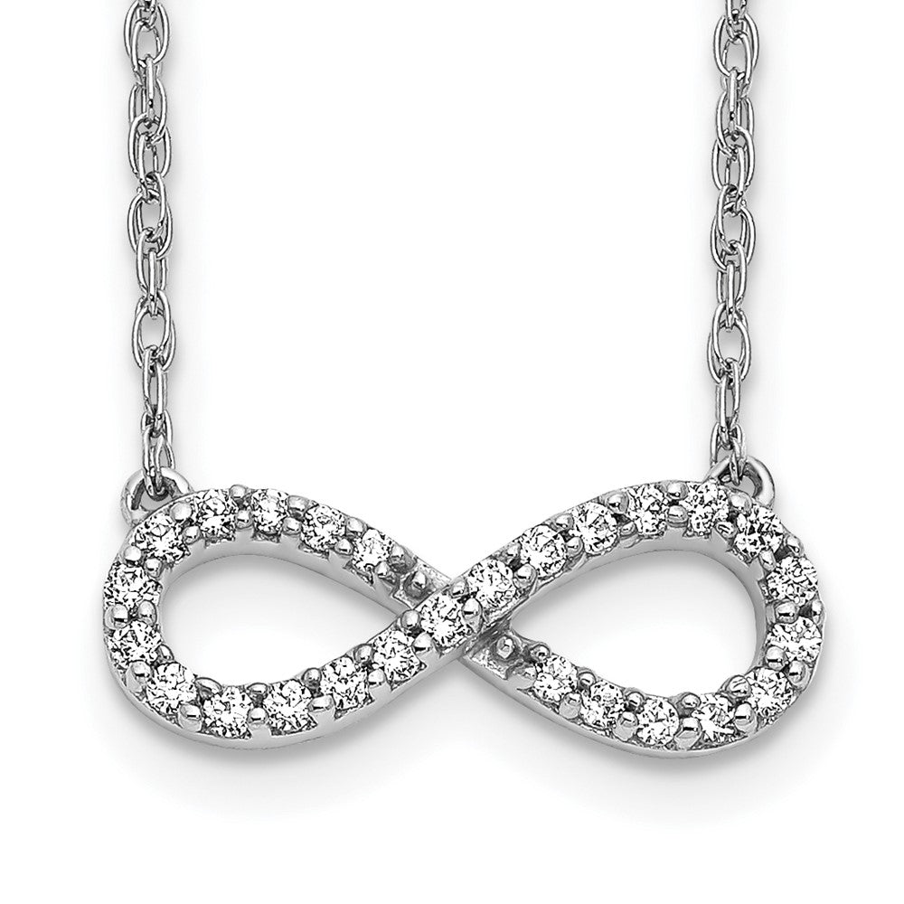 14K White Gold Polished 1/6 carat Diamond Infinity Symbol 18 inch Necklace, 0.15 ct, 18 x 15 mm