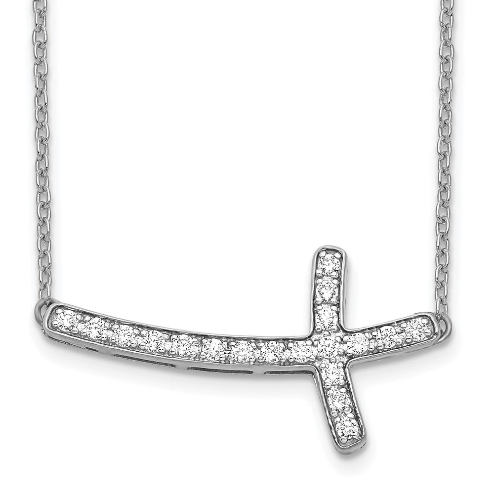 14k White Gold 1/5 carat Lab Grown Diamond VS/SI+ G+ Complete 18 inch Sideways Cross Necklace, 0.228 ct, 18 x 22 mm