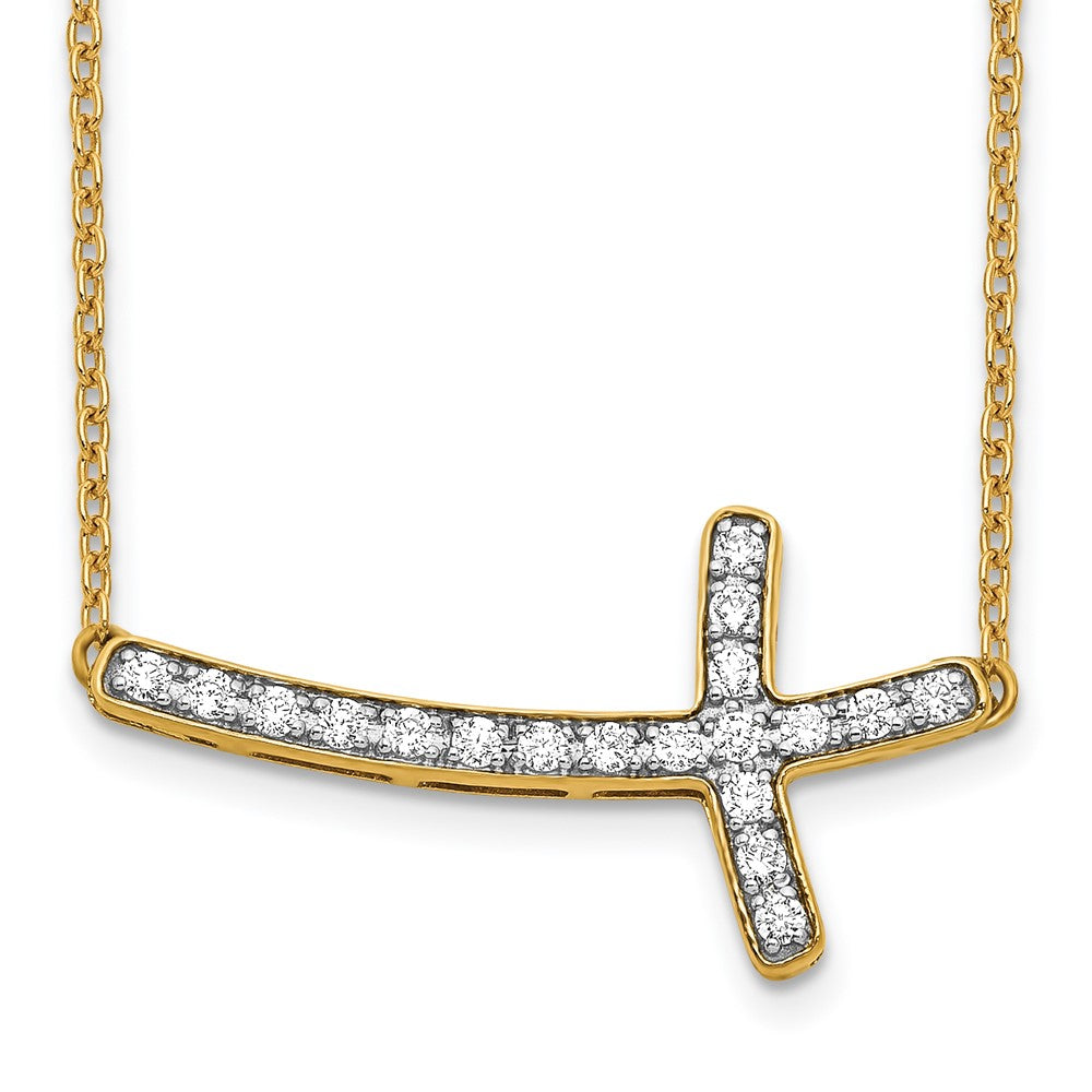 14k 1/5 carat Lab Grown Diamond VS/SI+ G+ Complete 18 inch Sideways Cross Necklace, 0.228 ct, 18 x 22 mm