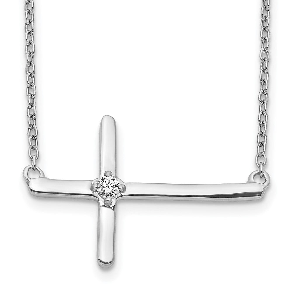 14k White Gold 1/20 carat Diamond Sideways Cross 18 inch Necklace, 0.05 ct, 18 x 23 mm