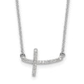 14k White Gold 1/10 carat Diamond Curved Sideways Cross 18 inch Necklace, 0.106 ct, 18 x 16 mm