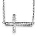 14k White Gold 1/6 carat Diamond Sideways Cross 18 inch Necklace, 0.132 ct, 18 x 18 mm