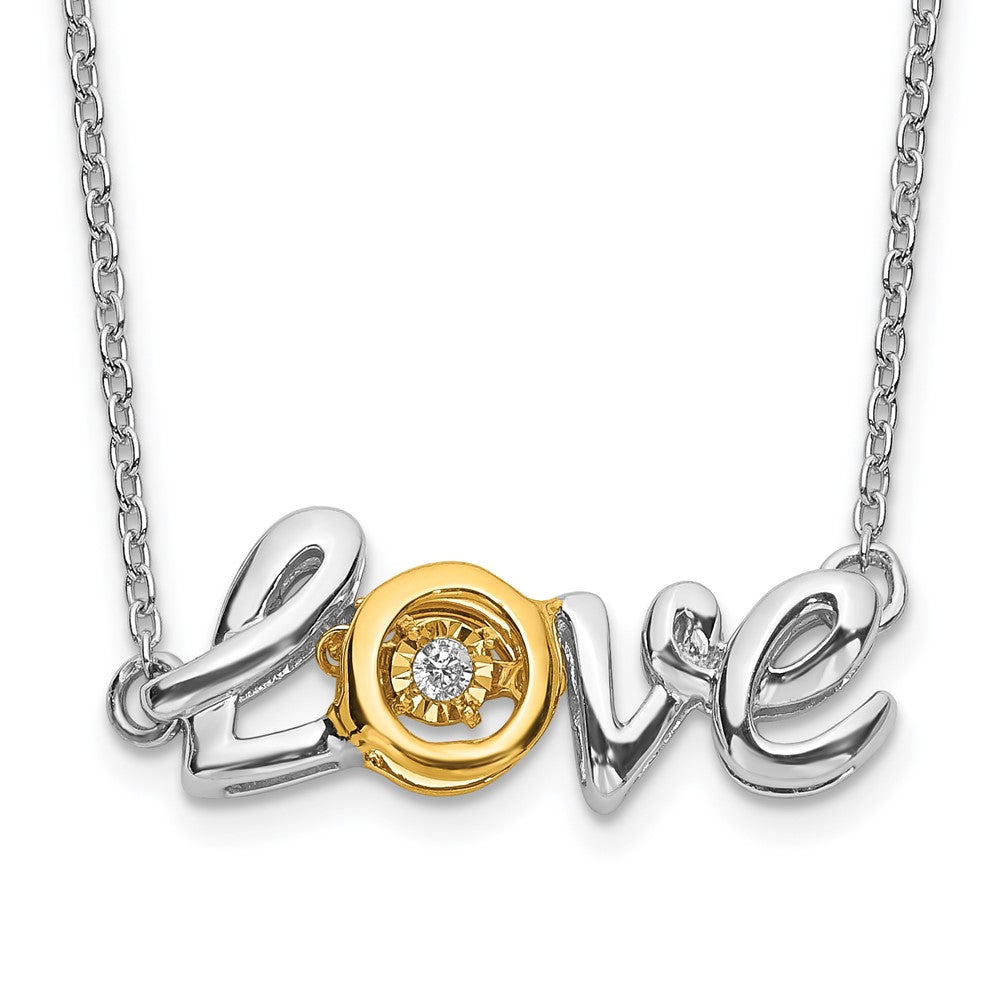 14k Two-tone LOVE Moving .03 carat Diamond 18 inch Necklace, 0.025 ct, 18 x 22 mm