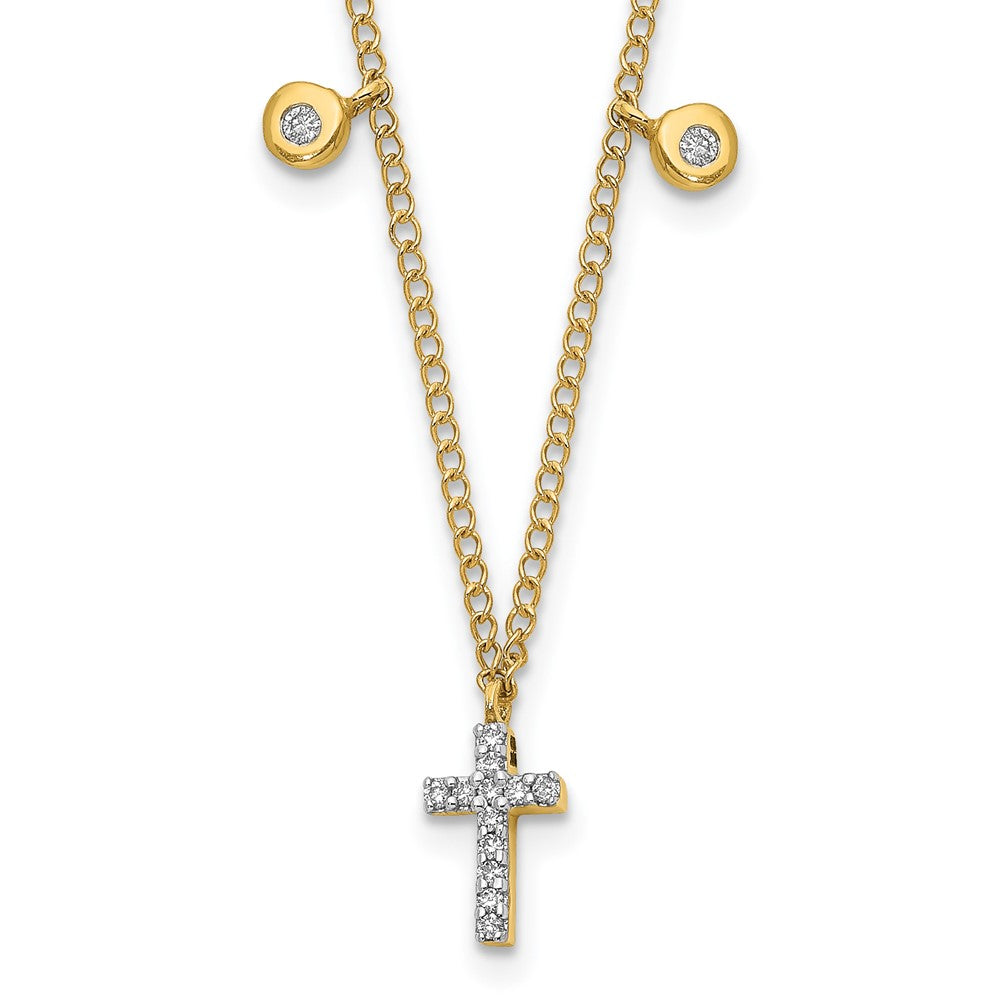 14k Polished 1/20 carat Diamond Cross 18 inch Necklace, 0.052 ct, 18 x 5 mm