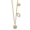 14k Polished 1/10 carat Diamond Two Circle and Heart 18 inch Necklace, 0.093 ct, 18 x 6 mm