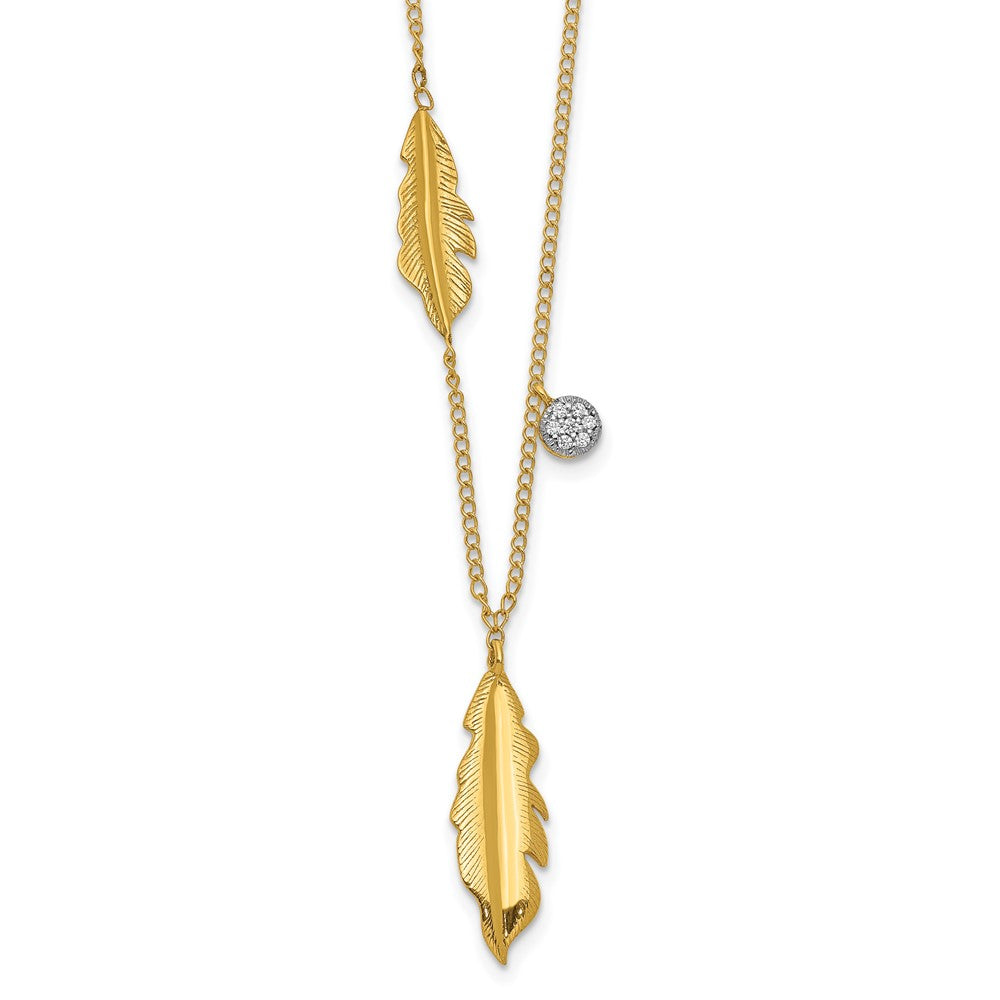 14k Polished .03 carat Diamond and Feathers 18 inch Necklace, 0.029 ct, 18 x 6 mm