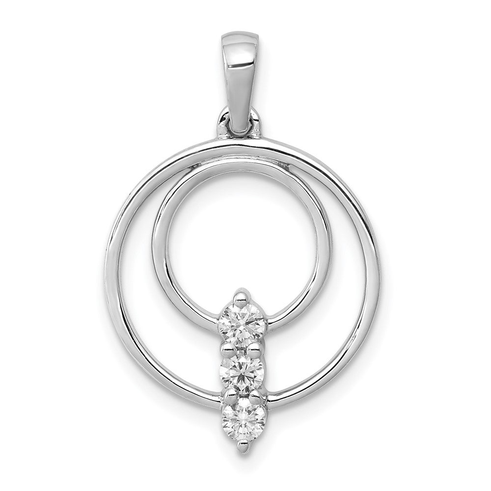 14k White Gold Complete 1/4 carat Diamond Three-Stone Circle Pendant, 0.237 ct, 2.74 mm