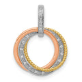 14k Tri-color 1/20 carat Diamond Three Intertwined Circles Pendant, 0.066 ct
