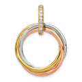 14k Tri-color 1/10 carat Diamond Three Intertwined Circles Pendant, 0.1 ct